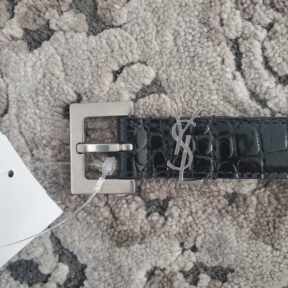 SAINT LAURENT Monogram-Buckle Croc-Embossed Leather Belt Size 75 - Picture 5 of 7